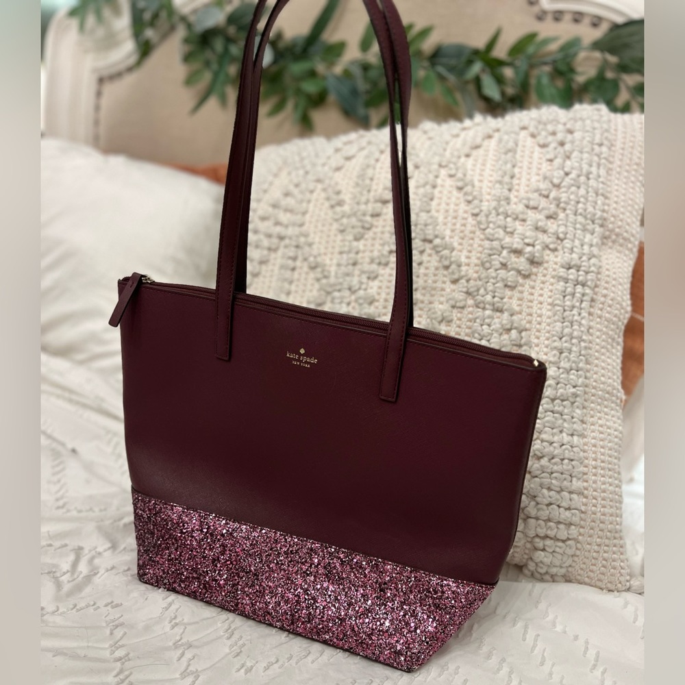 Kate Spade Glitter Sparkle Tote Maroon